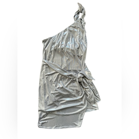 Show Me Your Mumu Genevieve One-Shoulder Wrap Mini Dress Silver Size XS - Picture 1 of 5